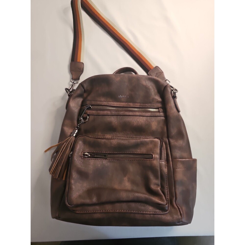 Shrrie Convertible Backpack Purse Brown w/ multicolored strap